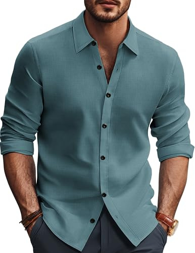 PJ PAUL JONES Camicia da uomo Camicette Vestibilità regolare Camicia da tempo libero Facile da stirare Camicia da lavoro moderna, blu/verde, M