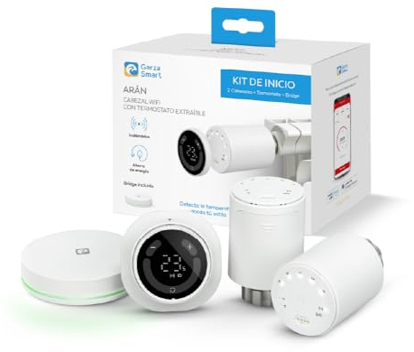 Garza - Set mit 2 WLAN-Köpfen für Heizkörper + tragbarer Sensor + Bridge Zigbee, Thermostatventil, App- und Sprachsteuerung, manuelle/automatische Modi, Fenstererkennung, Frostschutz und Autonomie