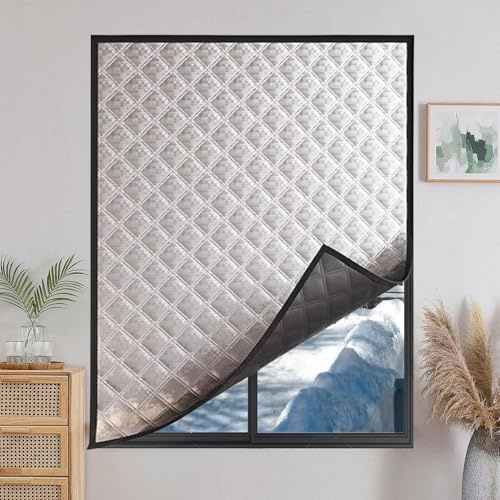 CHENMIAO Winter Keep Warm Draperies 116 x 126 cm Keep Cold Out Storm Warm in Winter Isolierfolie Fenster Self-Adhesive with Hook Loop, Easy to Install Custom Sizes, Grey