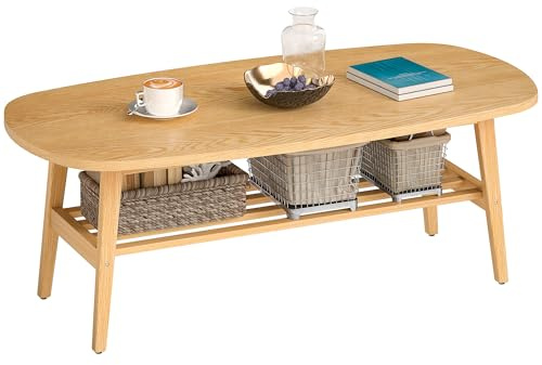 HOMCOM Mesa de Centro de 2 Niveles para Dormitorio 120x60x42cm Natural