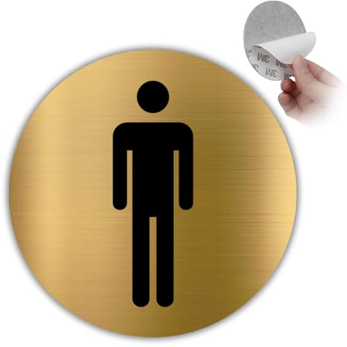 LEIASA | Plaque WC Homme - Ø 10 cm - Aluminium Doré - Cabinet des Gentlemen | Adhésif WC Homme, Pictogramme Cabine Aisances, Insigne Porte Monsieur, Marquage Lave-Mains, Pastille Espace Masculin