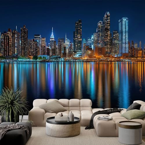 WHUOEUCO Papel Pintado 3D horizonte de la ciudad de noche 200x140 cm Fotomurales Tejido No Tejido Papel Tapiz Grande Murales Fotográfico Moderno Decoración de Paredes