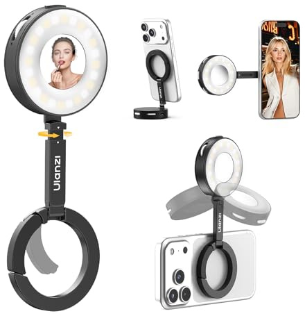 ULANZI ML05 Selfie Light for iPhone, Dual Magnetic Maglock LED Phone Selfie Ring Light with Mirror, 9000K CRI≥97 Full Angle Portable Smartphone Fill Lighting for Travel Vlog Photo Video Recording