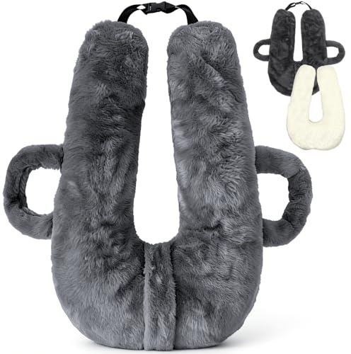 Plzpik Car Pillow for Kids, Travel Pillow for Car Sleeping, Head and Neck Support Cushion with Removable Inner Insert, Washable Cover (Darkgray)