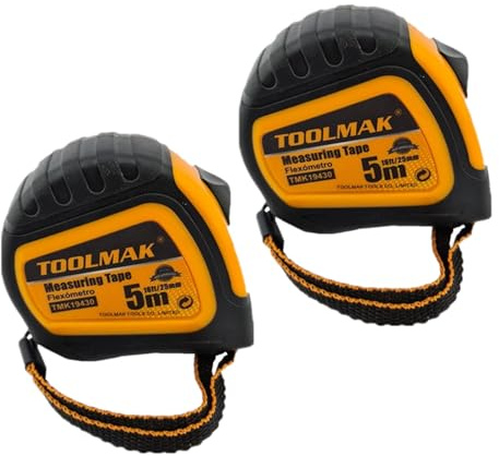 Set 2 pezzi - Metro Nastro Flessometro 5m 25mm Autobloccante Professionale Rivestito Nylon Gommato Antiurto Precisione - Arancione Nero