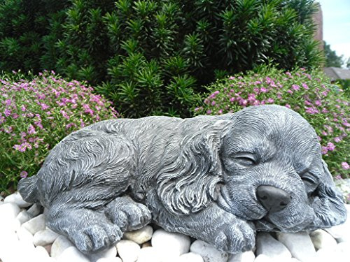 STEINFIGUREN SPICKER Steinfigur Hund schlafend 153/1, Gartenfigur Steinguss Tierfigur Basaltgrau