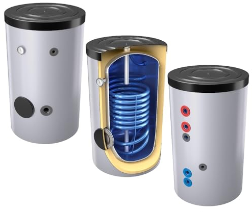 160 Liter emaillierter Solarspeicher/Warmwasserspeicher/Trinkwasserspeicher, Energieeffiziensklasse B, mit 1 Wärmetauscher, inkl. Isolierung, Magnesiumanoden und Thermometer