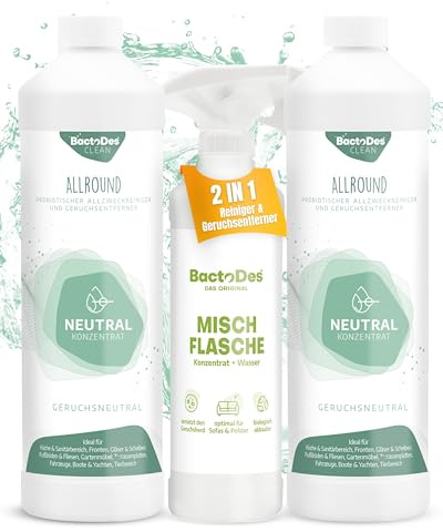 BactoDes - Clean Allround NEUTRAL probiotischer Allzweckreiniger 2L Konzentrat mit Sprayflasche - Spezial Enzymreiniger mit bio Mikroben-Wirkung - Effektiver Geruchsneutralisierer & Geruchsentferner