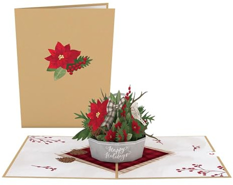 Lovepop® festlicher Blumenkorb Premium 3D Pop-Up Weihnachtskarte für Freunde, Familie, Verwandte, Kollegen | mit Versteckfach für Geldgeschenke & Gutscheine | inkl. Umschlag | Ausziehbare Notiz