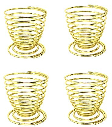 Honbay 4PCS Stainless Steel Spring Wire Tray Egg Cups Holder Serving Cup Egg Tray for Egg (gold)
