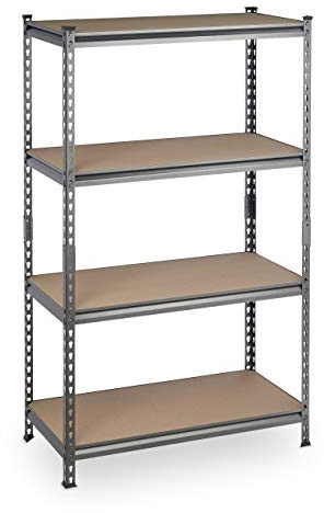 Relaxdays Schwerlastregal, 4 Ebenen, Traglast 1440 kg, Kellerregal zum Stecken, HBT: 153 x 91 x 46 cm, Stahl & MDF, grau | Kellerregal zum Stecken, HBT: 153 x 91 x 46 cm, Stahl & MDF