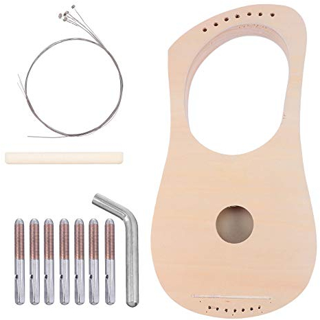 7-saitige Leierharfe, antiker Stil, Lyres Holzsaiteninstrument, DIY-Set, Leierharfe, Material-Set, Bass-Holz mit Saitenpfosten, Saitensattel, Stimmschlüssel für Kinder, Geschenk