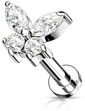 beyoutifulthings Knorpel Ohr-Stecker Zirkonia Schmetterling viele Farben 6/8 mm Länge Cartilage Piercing-s Labret Edelstahl Schraub-Verschluss