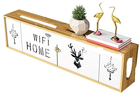 WEDSFC Wand Montage WiFi Router Aufbewahrungsboxen Holz, Router Regal, WLAN Box Wand, Kabel Verstecken Box, Kabelbox Groß, Schreibtisch Kabelmanagement Wood,73 * 12 * 20cm