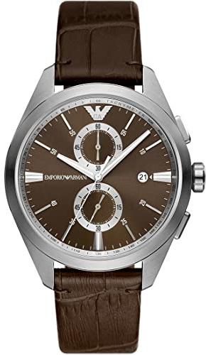 Emporio Armani Watch For Men, 2 sub dial Chronograph Movement and 43mm Case Size with Stainless steel, Leather or Silicone strap Braun und Grau , 43MM