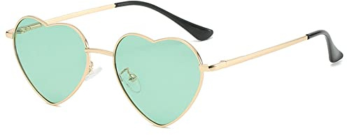 RUNHUIS Polarisiert Herzform Sonnenbrille Damen Herren Hippie Herz Brille Vintage Liebe Sonnenbrille für Festival Party Gold Metallrahmen mit UV400