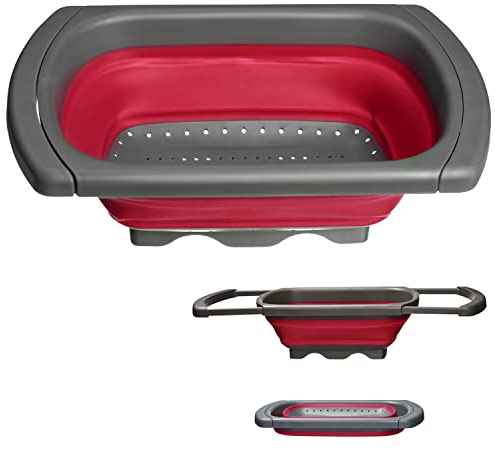 Westmark Colador plegable extensible con colgador, plástico, color rojo y antracita 21302270