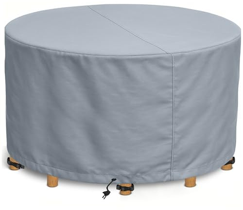 Kingsbridge Round Garden Furniture Table Cover 600D Heavy Duty Fabric, Double Stitching, Waterproof, Anti UV, Breathable, Rip Proof, 130cm x 70cm Grey Outdoor Patio Furniture Protector