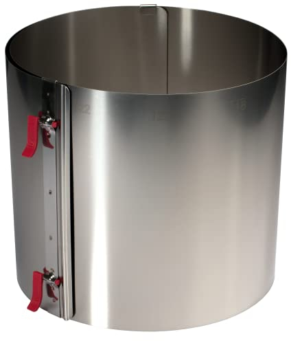 EKM Living Lares - Anello per torta, altezza 20 cm, diametro 18-30 cm, con leva di serraggio, regolabile con scala, extra alto + set di 4 cannucce in acciaio inox (20 cm)