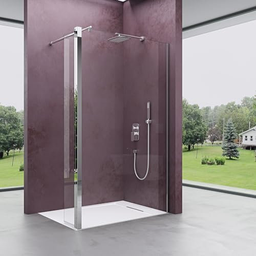 Mai & Mai® Paroi de Douche 110x200 Transparent BR2K-Plus + Paroi Latérale Pare-douche à l’italienne en Verre Trempé 10mm Easy Clean avec Stabilisateur Rond