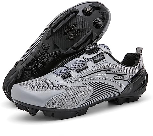PENXZT MTB Schuhe Herren Radschuhe Mountainbike Fahrradschuhe Kompatibilität Look SPD SPD-SL Delta Lock Pedal atmungsaktiv Cycling Shoes,Grau,43 EU