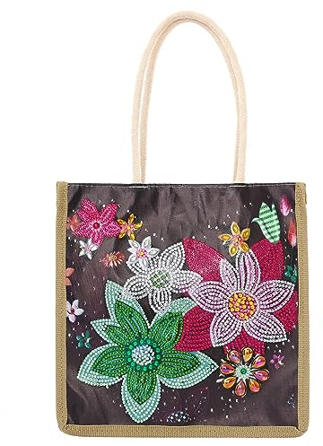 JAWSEU DIY diamantmålning användbar handväska, diamantmålningssats, tote, strass, målning, vikbar, kanvas, trendig handväska för kvinnor, shoppingväska för resor, picknick