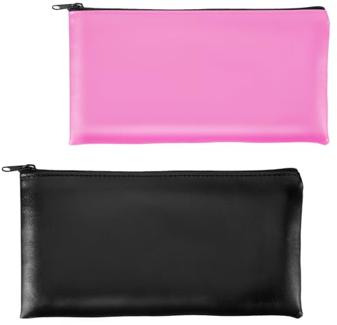 TIESOME Banktasche, 2pcs Geldtaschen mit Reißverschluss, PU-Leder Banktasche Bankmappe 27x14.5cm Zipper Beutel Leder Bankmappe Geldscheintasche für Dokumente Schule Haushalt Business (schwarz+rosa)