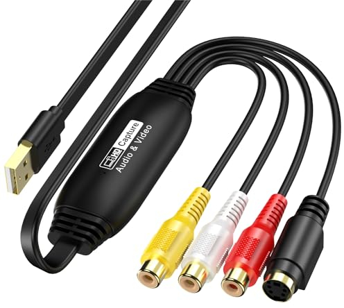 SUNYOY USB 2.0 Video Capture Card Analogue to Digital PC Transfer Kit VHS to DVD/Cassette to Retro Console/Video Grabber - Compatible with Windows XP/Vista/Win 11/10/7/8/8.1 & MAC etc.