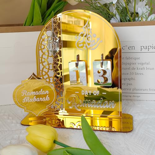 Yskmefun Ramadan Kalender Bogen Eid Mubarak Dekoration, Acryl-Countdown-kalender Ornament, Ramadan Kalender Kinder, Countdown-kalender Ornament Gebet Ramadan Mubarak Deko RLD