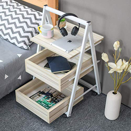 Stabiler Nachttisch-Aufbewahrungsturm für Wohnmöbel, Beistelltisch aus Holz, bewegliches Regal, Aufbewahrungsorganisator, Nachttisch mit 3 Etagen und Riemenscheibe, C, 42 x 42 x 81 cm lofty ambition