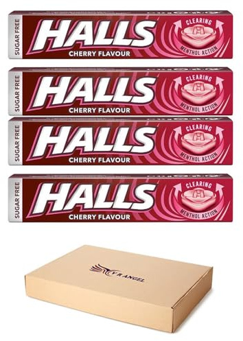 Halls Cherry Flavor Cough Relief Sugarfree Lozenges in Refreshing Pack of 4 for Instant Relief Sold by VR Angel