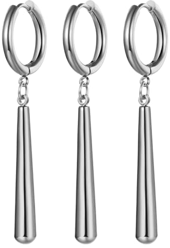 JewelryWe One Piece Ohrringe Herren: 3 Stück Silber Edelstahl Roronoa Zoro Creolen Huggie Clip On Hängende Anime Cosplay Schmuck für Zorro Fans Anime-Liebhaber