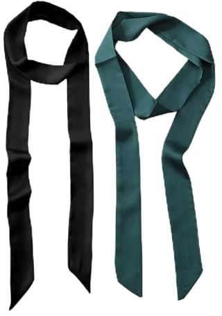 MHYMX Bindegürtel Damen, 2 Stück Taillengürtel Schwarz und Grün Lang Satin Gürtel für Kleid 5cm x 190cm Chiffon Schleife Schärpengürtel Haarband Hut Zubehör