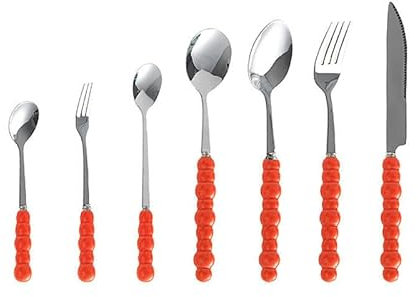 Juego De Cubiertos 7 Piezas De Acero Inoxidable Cubertería De Acero Inoxidable Mango De Perla Cuchillo Tenedor Cuchara Bistec Cuchillo Tenedor Cuchara Sopera Naranja