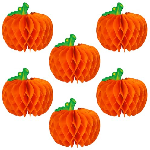 GCTWFYK 6 pezzi di carta a nido d'ape a forma di zucca, centrotavola 3D di Halloween, palline di carta velina a nido d'ape per Halloween, festa del Ringraziamento, bomboniere, forniture per festival