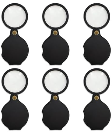 KGDUYC 6 Stück Mini Lupe - 10X Fache Kleine Lupe für Kinde, Leselupe Lesehilfe Vergrößerungsglas Tasche Lupe,Kartenetiketten Lesen von Kleingedrucktem und für Bastler(50 mm, Schwarz)