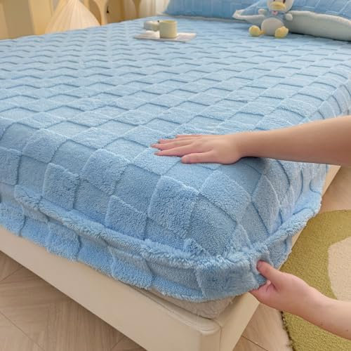 JIANINGHOME bettlaken Plüsch spannbettlaken 180x200,Fleece Spannbettlaken Winter Samt Warm Kuschel Boxspringbett Frottee Bettlaken Biber Spannbetttuch