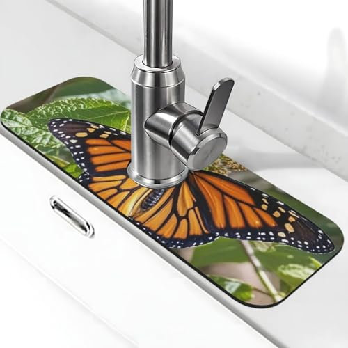 Spritzschutz, Küchenspüle, Wasserhahnmatte, super saugfähig, Saugnapf, Monarch-Schmetterlinge, Wasserhahnmatte, Kieselgur-Wasserhahn, Abtropfmatte für Küche, Tropffänger für Badezimmer (38,1 x 14 cm)