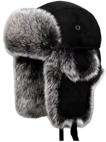 DYZYXJ Unisex Wildleder-Trapper-Mütze, Kunstfell, Ohrenklappe, Uschanka-Wintermütze, Fliegermütze, Winter-Bombermütze für Herren, für Radfahren, Camping, Wandern