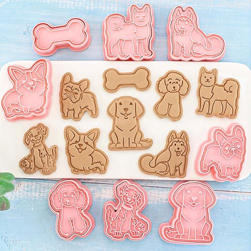 8 Dog Cookie Cutters Set, 3D Puppy Cookie Stamp with Dog Bone for Dog Treat