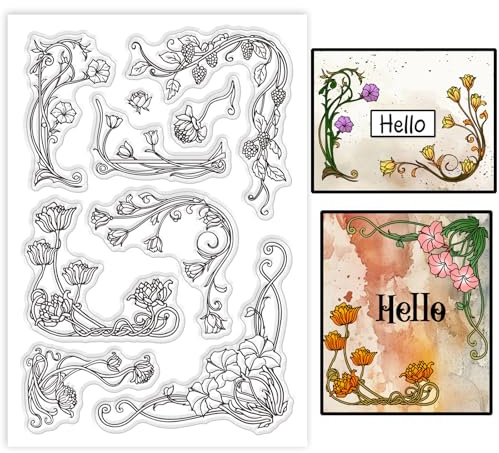 GLOBLELAND Transparente Stempel Mit Blumenecken Morning Glory Tulpen Rand Transparente Silikonstempelsiegel Cane Vine Stempel Für DIY Scrapbooking Karten Erstellen von Fotoalben Und Tagebüchern