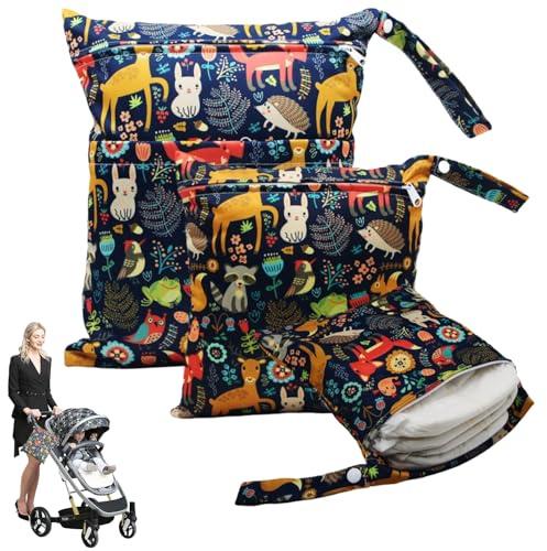 Bolsa de Pañales Impermeable HBSFBH, 3 Piezas, Reutilizable, Wetbag Portátil Organizador de Viaje, Bolsa Húmeda con Cremallera para Guardería, Colegio, Playa, Gym, Piscina