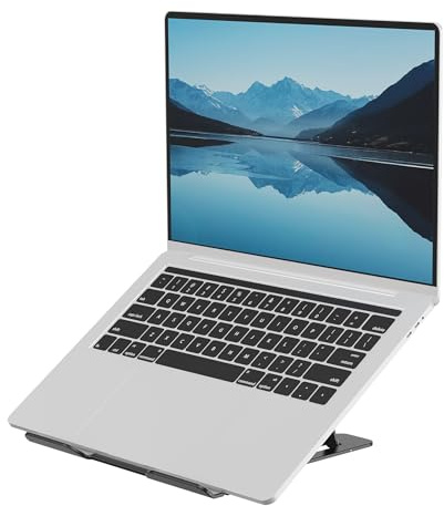 Fellowes Alumia™ Tragbarer Laptopständer – Schwarz – Ergonomisch, höhen- & winkelverstellbar – Faltbar, aus recyceltem Aluminium – Für Büro, Zuhause & Hybridarbeit