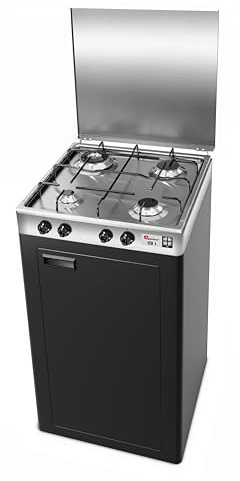 CFParker - Hornillo de cocina a gas GLP, 4 fuegos, de acero inoxidable, doble corona, 3,5 kW, con mueble para bombona, color gris grafito, fabricado en Italia - 541ACCGP/C