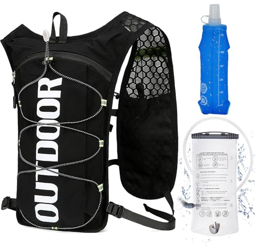 Laufweste mit 1,5 l Wasserblase & 500 ml weicher Flasche, leichter verstellbarer 5L Trinkrucksack für Männer & Frauen, funktionelle Trinkweste für Marathon, Laufen, Radfahren, Wandern