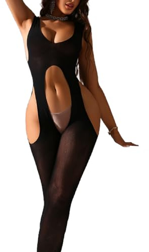 Women's Sexy Body Stocking, Hollow Out Mesh Deep U Teddy Babydoll Bodysuit for Anniversaries, Wedding Night, Honeymoon
