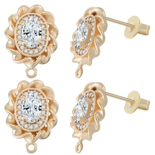 Beebeecraft 1 låda 5 par strassörhängen post med ögla öronmuttrar äkta 18K guldpläterad mässing ovala glas ädelstenar dingla stiftörhänge fynd set för smyckestillverkning tillbehör gör-det-själv