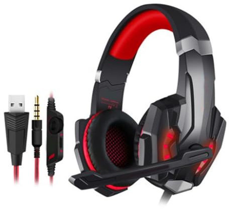 Sanerfa Cuffie da gioco G9000 con cancellazione del rumore, cuffie over-ear con luce a LED, suono surround, foro da 3,5 mm, facile