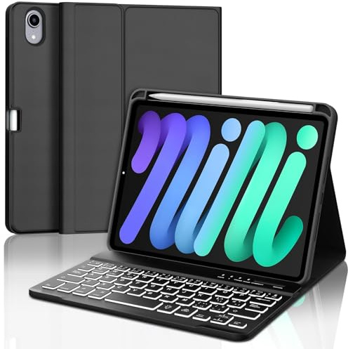 IVEOPPE Teclado iPad Mini 7/6 8.3, Funda Teclado Español Ñ Retroiluminados Bluetooth Desmontable para iPad Mini A17 Pro/6 8.3 2024/2021, Negro