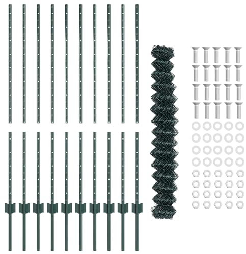 vidaXL Zaun mit Pfosten Grün 1,2 x 10 m Stahl und PVC, Verstellbare Außenumzäunung, moderner Gartenzaun, Stabiler Raumteiler, vielseitige Sichtschutzlösung für Gärten